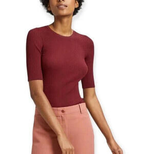 Theory Tech Rib Hatu Crewneck Top Deep Brick Size XS